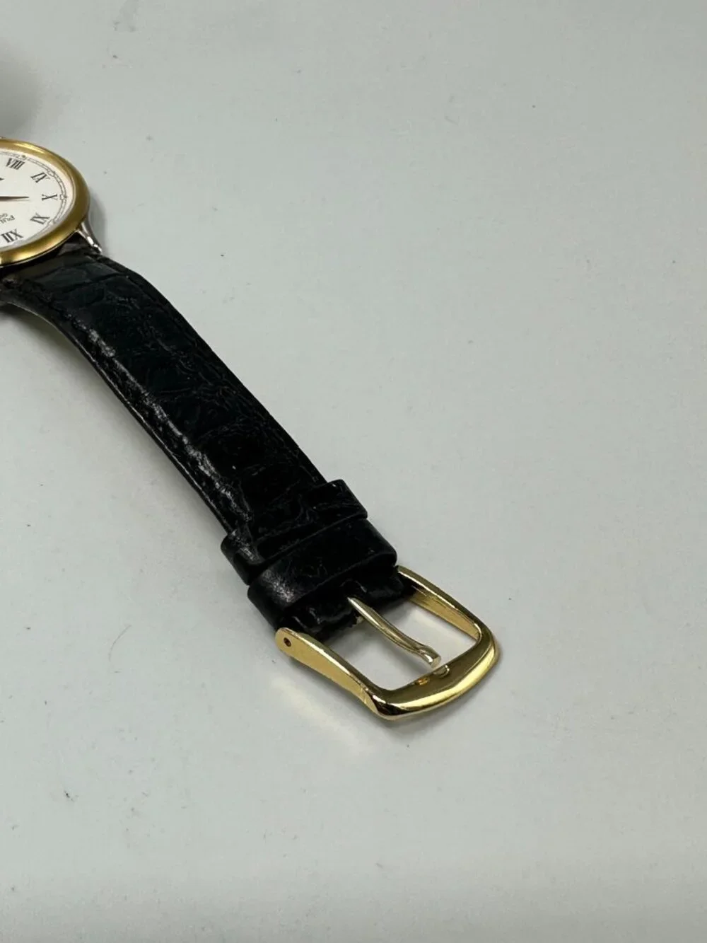 Vintage Pulsar Watch Men Gold Tone Ore Ida Logo Black Leather Band